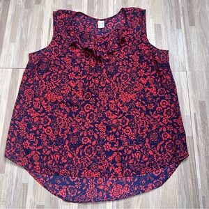 Women's Plus Size Floral Sleeveless Top in Red and Blue Size 1X